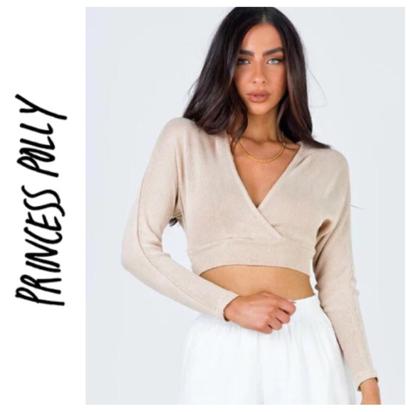 PRINCESS POLY LONG SLEEVE SURPLICE WRAP CROP TOP SIZE 6 - Picture 1 of 9